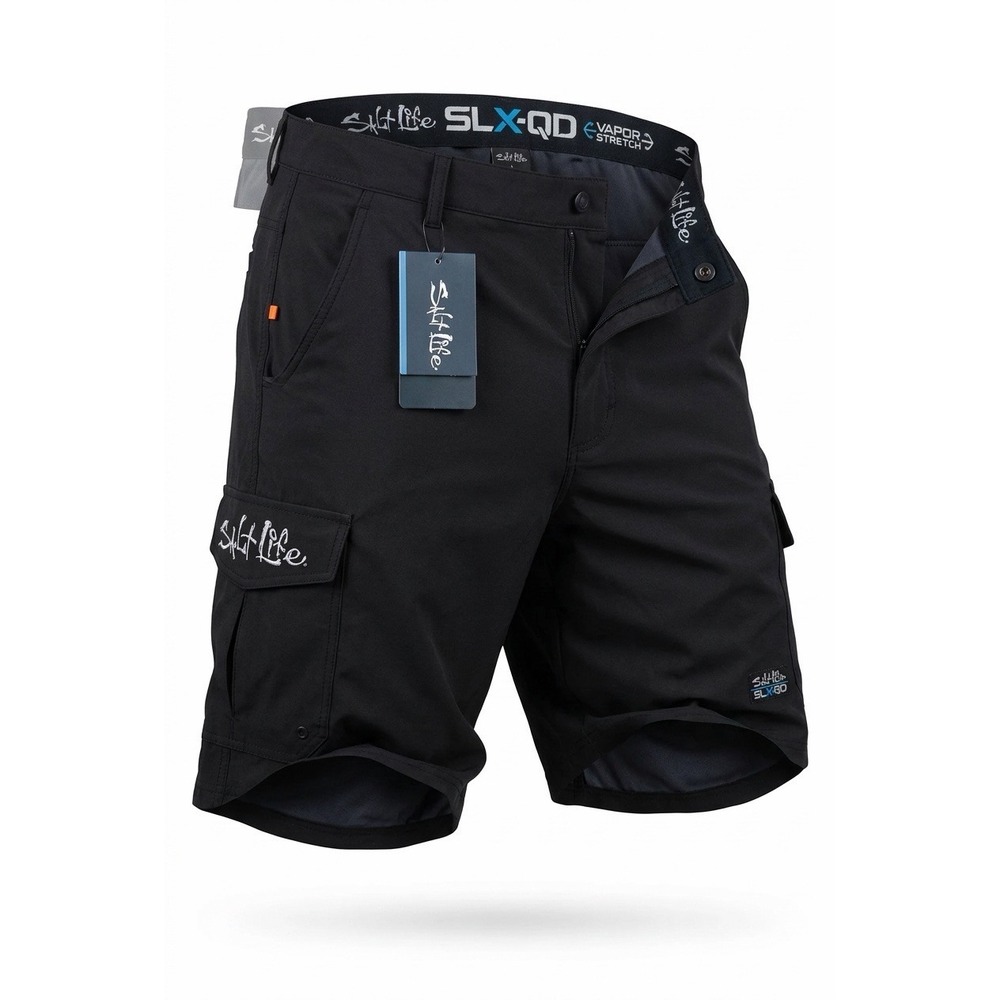 Salt Life Mens SLX-QD La Vida Boardwalk Shorts Black Vapor Stretch Cargo Size 28